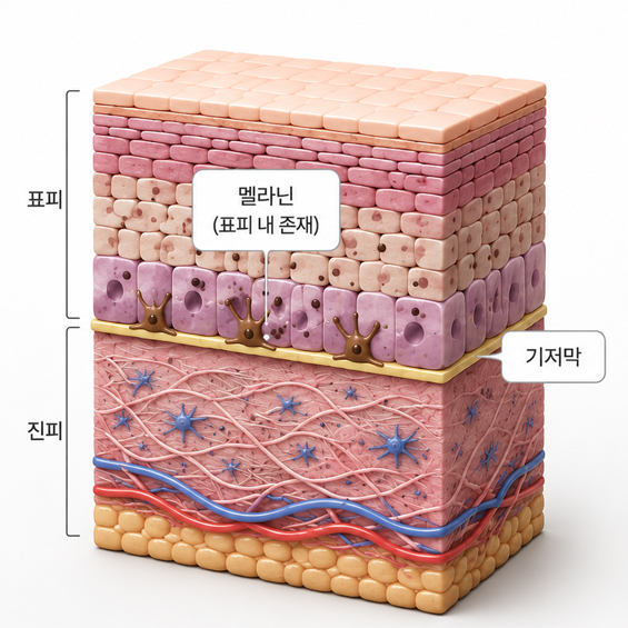 기저막이 온전한 피부 단면